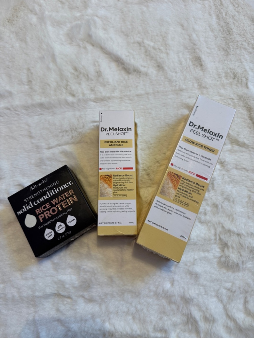 Kitsch and Dr. Melaxin Rice Toner, Conditioner and Exfoliant